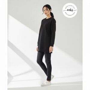 NWT Audrey 3+1 Cotton Blend Crewneck Long Sweatshirt Black Women S/M